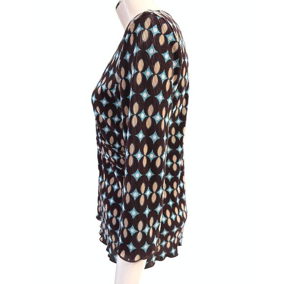 Apostrophe All Polyester Printed V-Neck Lightweight Long Sleeve Brown Abstract B - Picture 2 of 9